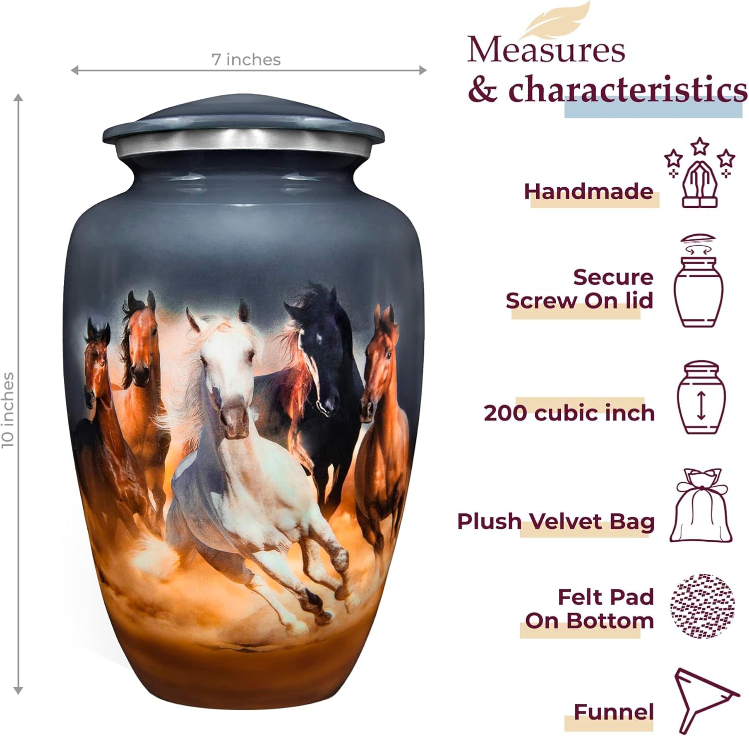 Gray Horse Cremation Urn – Decorative Burial Urn for Adult Ashes