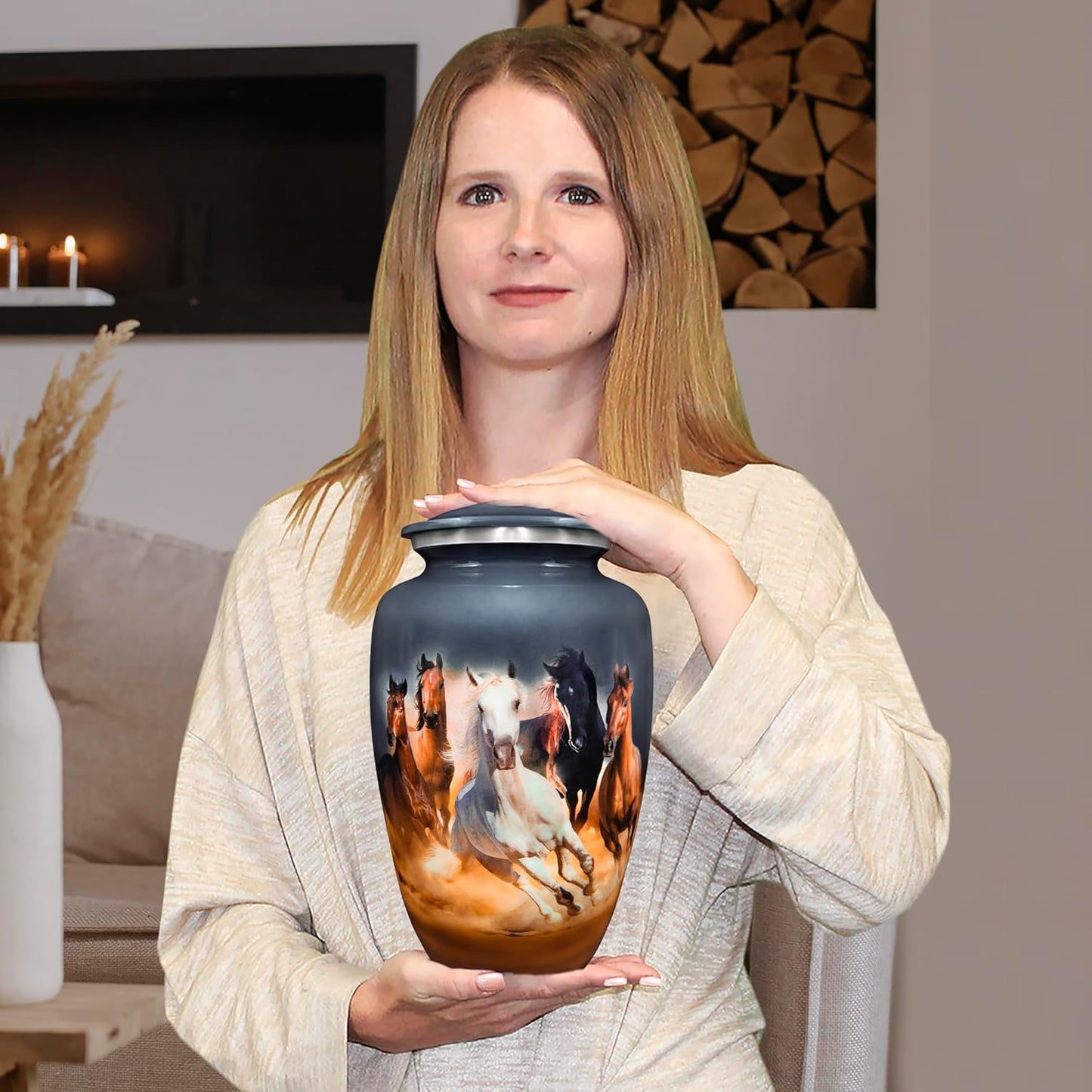 Gray Horse Cremation Urn – Decorative Burial Urn for Adult Ashes
