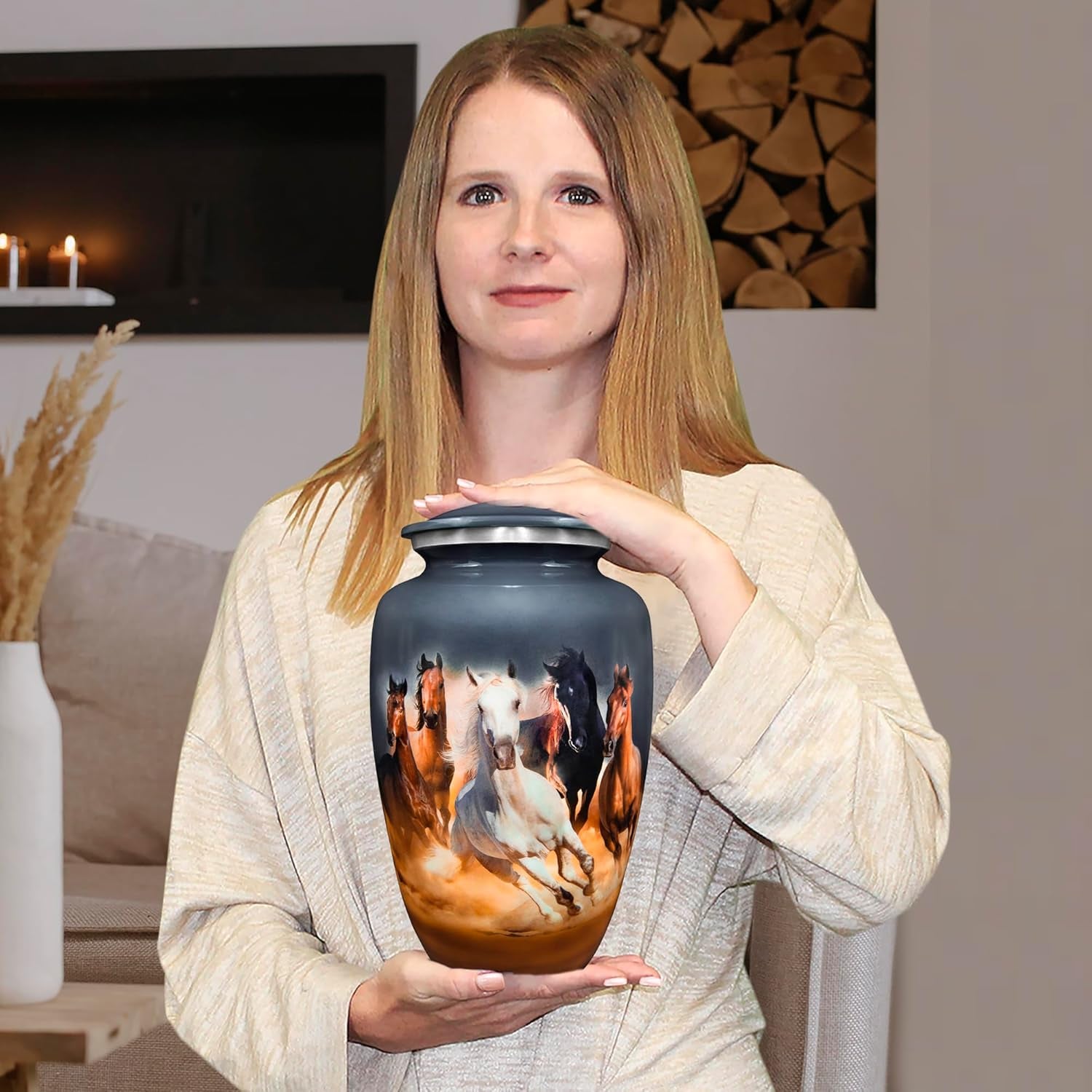 Gray Horse Cremation Urn – Decorative Burial Urn for Adult Ashes