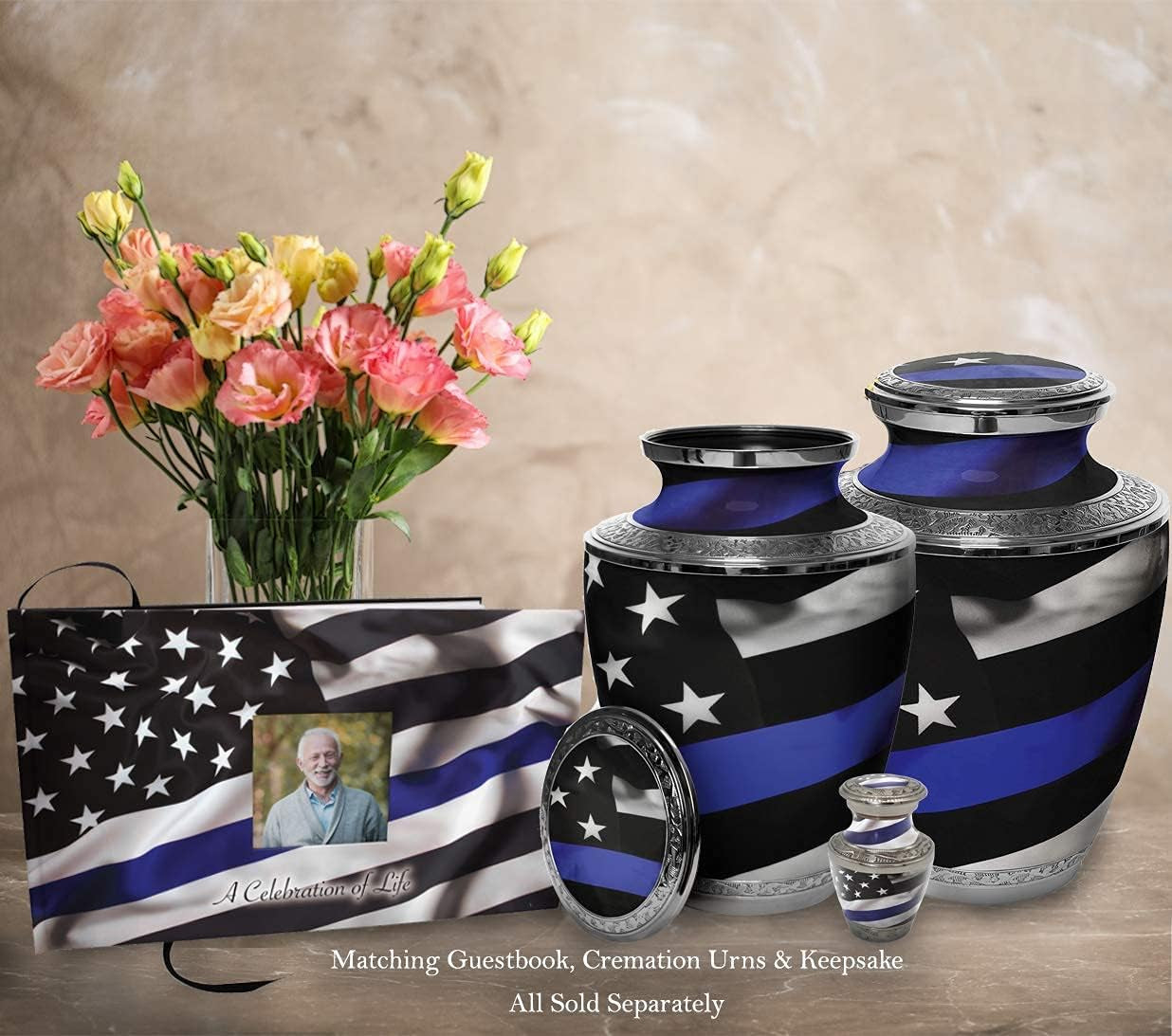 Blue Line Flag Cremation Urn – Patriotic Memorial for Police & First Responders