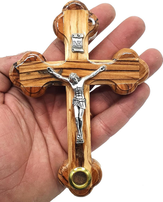 5.5" Wooden Wall Cross – 14 Stations Crucifix with Jerusalem Soil