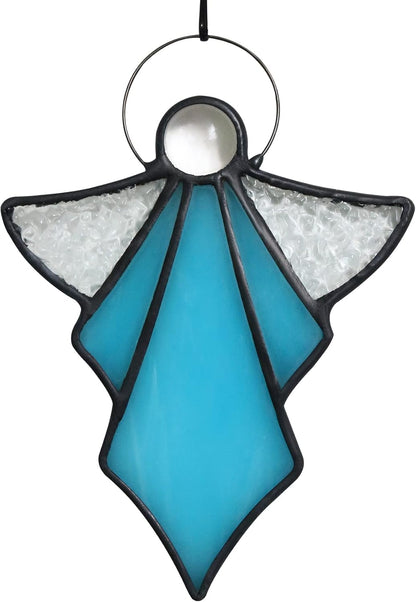 Memorial Angel Ornament – Stained Glass Sympathy Gift (Blue)
